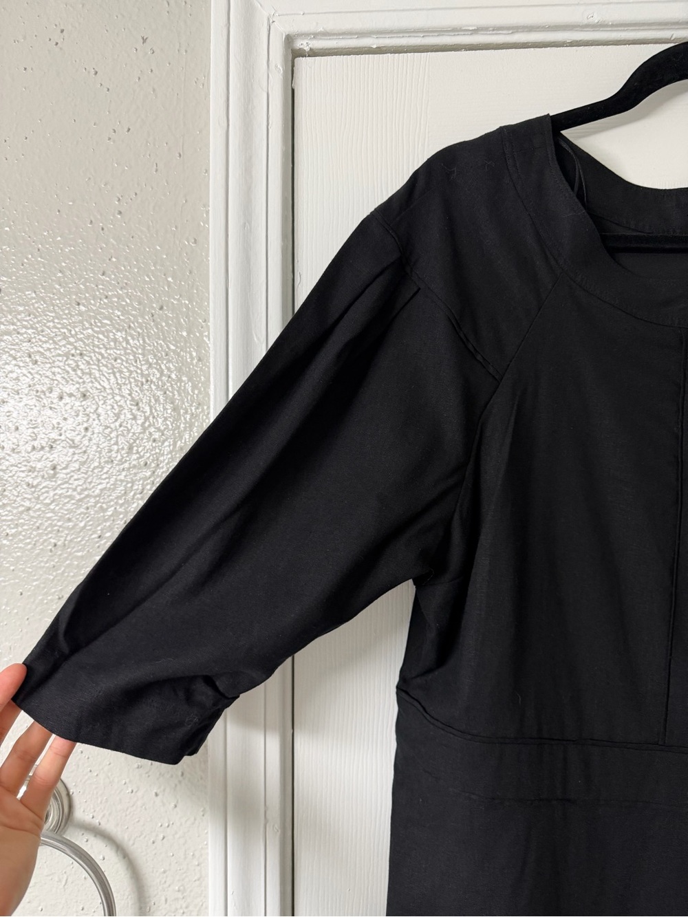 Banana Republic Linen-Blend Mini Dress 16 Boat Neckline 3/4 Sleeve Quiet Luxury - Picture 5 of 11